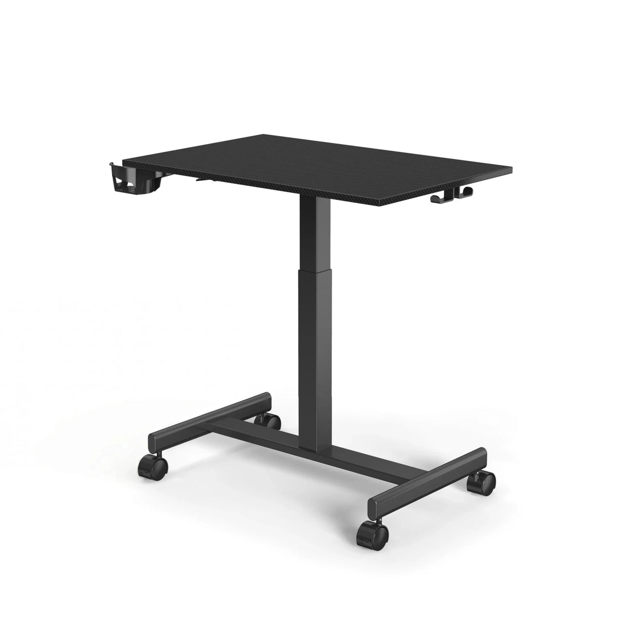 Svart Ståskrivbord Stand K med en rektangulär skiva och fyra hjul från hjh OFFICE