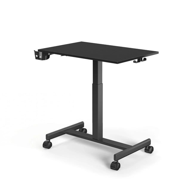 Svart Ståskrivbord Stand K med en rektangulär skiva och fyra hjul från hjh OFFICE