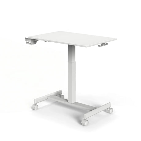Vitt Ståskrivbord Stand K med en kvadratisk skiva och fyra hjul från hjh OFFICE