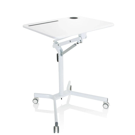 Vitt ståskrivbord STAND VM-SU I med höjjusterbar ram och hjul från hjh OFFICE