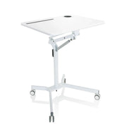 Vitt ståskrivbord STAND VM-SU I med höjjusterbar ram och hjul från hjh OFFICE