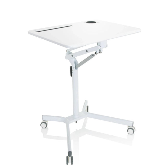 Vitt ståskrivbord STAND VM-SU I med höjjusterbar ram och hjul från hjh OFFICE