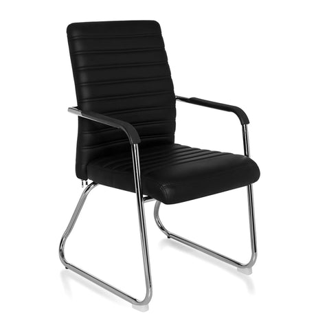 Svart besökarstol STEEL V med quiltat överdrag och kromad medarram från hjh OFFICE