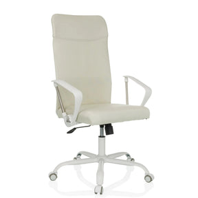 Beige Home Office kontorsstol STRYKA W med vita armstöd och vitt stjärnfot från hjh OFFICE