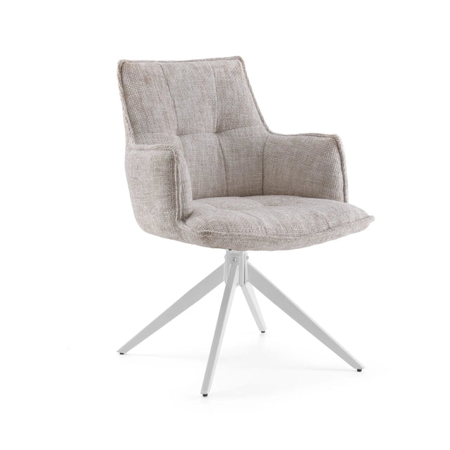 Beige Matstol Tavaro med tygbeklädnad och vit stjärnfot från hjh LIVING