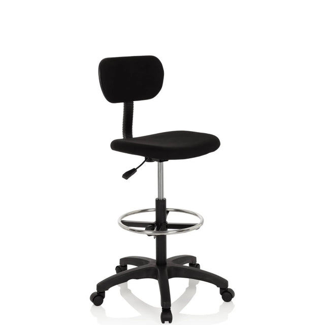 Svart bardiskstol TOP WORK 05 med ryggstöd, fotring och stjärnfot med hjul från hjh OFFICE