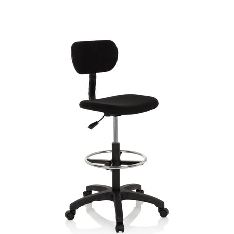 Svart bardiskstol TOP WORK 05 med ryggstöd, fotring och stjärnfot med hjul från hjh OFFICE
