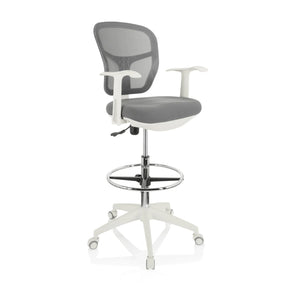 Grå Bardiskstol TOP WORK 108 W med nätryggstöd och vit stjärnfot från hjh OFFICE