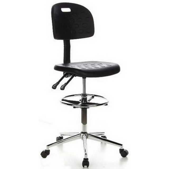Svart Bardiskstol TOP WORK 23 med fotring och kromad stjärnfot på hjul från hjh OFFICE