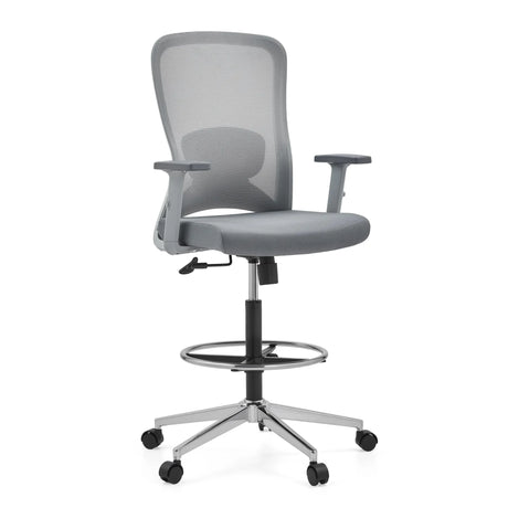 Grå Bardiskstol Top Work 44 W med nätryggstöd, fotring och stjärnfot med hjul från hjh OFFICE