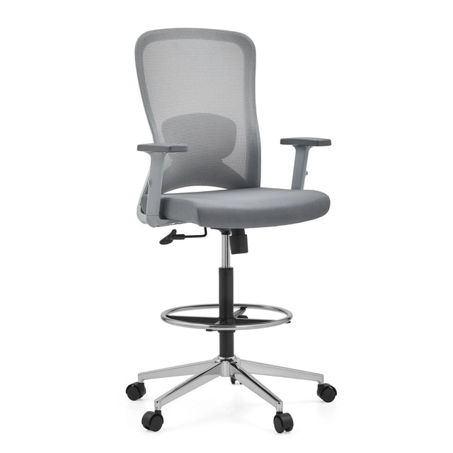 Grå Bardiskstol Top Work 44 W med nätryggstöd, fotring och stjärnfot med hjul från hjh OFFICE