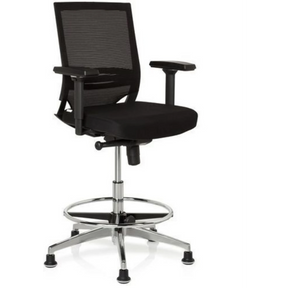 Schwarzer Counterstuhl TOP WORK 77 mit Netzrückenlehne, Fußring und glänzendem Metallgestell von hjh OFFICE