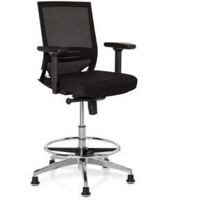 Svart bardiskstol TOP WORK 77 med nätryggstöd, fotring och blank metallram från hjh OFFICE