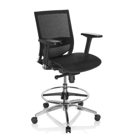 Svart Bardiskstol TOP WORK 78 med nätrygg, fotring och hjul från hjh OFFICE