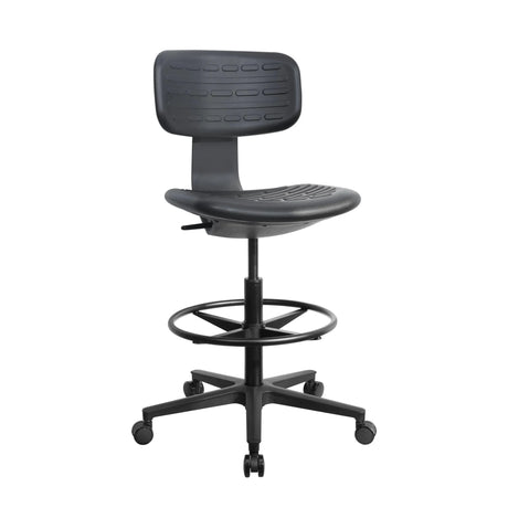 Svart Bardiskstol TOP WORK B med fotring och stjärnfot med hjul från hjh OFFICE