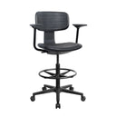 Svart bardiskstol TOP WORK B1 med armstöd, fotring och stjärnfot med hjul från hjh OFFICE