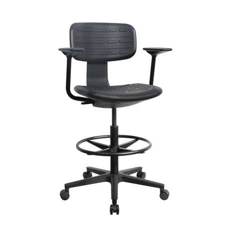 Svart bardiskstol TOP WORK B1 med armstöd, fotring och stjärnfot med hjul från hjh OFFICE