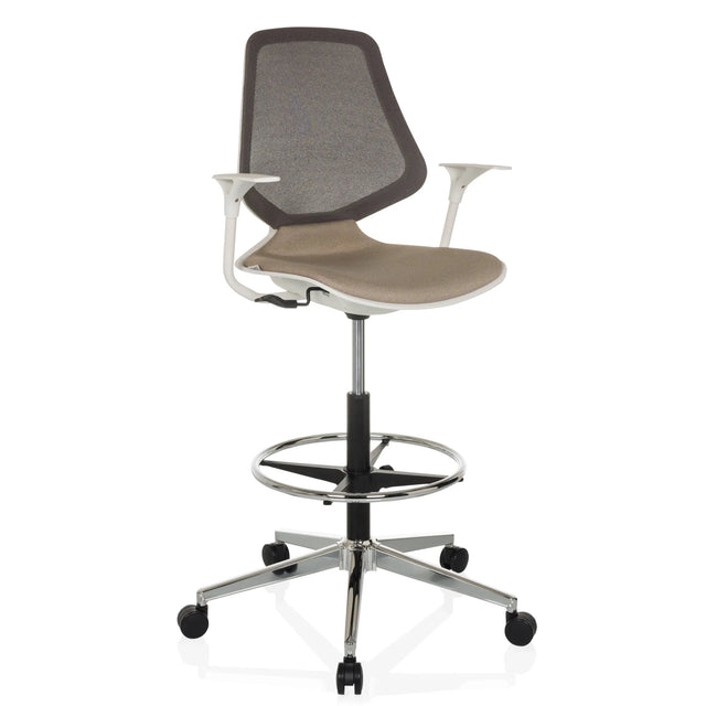 Beige Bardiskstol TOP WORK STYLE med nätryggstöd och fotring på hjul från hjh OFFICE