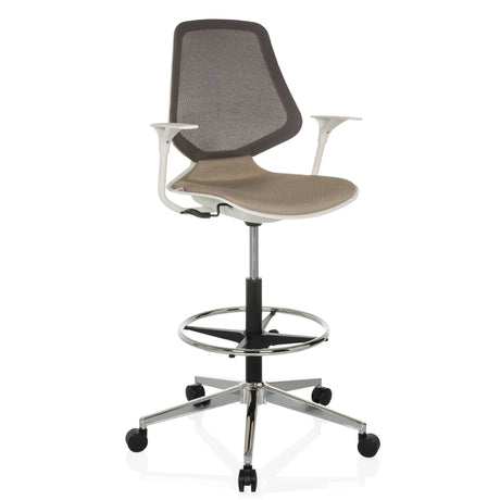 Beige Bardiskstol TOP WORK STYLE med nätryggstöd och fotring på hjul från hjh OFFICE