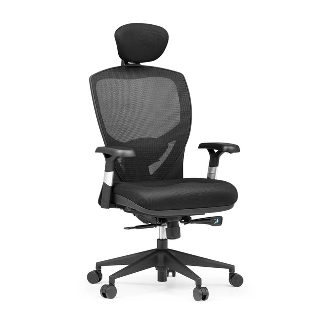 Hög kontorsstol VENUS BASE med svart nätklädsel, nackstöd och armstöd från hjh OFFICE