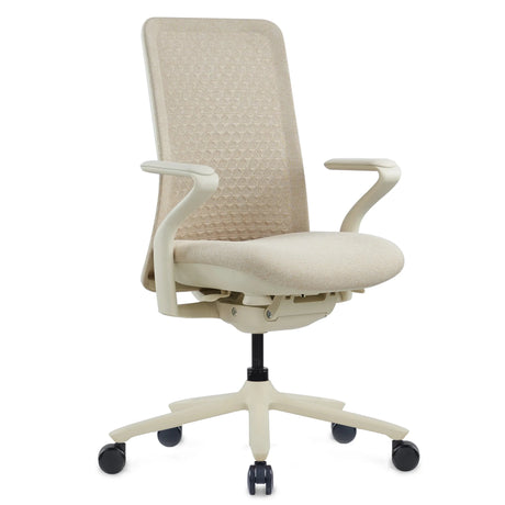 Hög kontorsstol VERVIO i beige look med nätryggstöd och hjulstjärna från hjh OFFICE