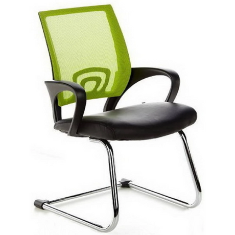 Fjädrande stol VISTO NET V med grönt nätryggstöd, svart sittdyna och medegestell från hjh OFFICE