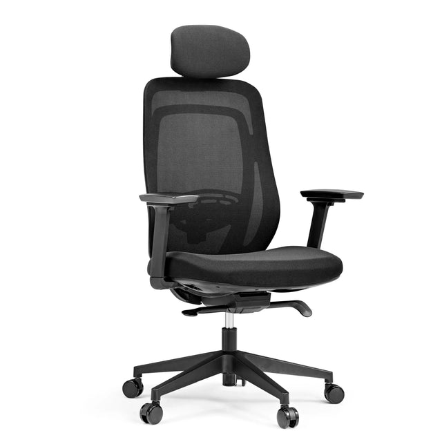 Svart Professionell kontorsstol Vivadapt med nätryggstöd, nackstöd och armstöd från hjh OFFICE