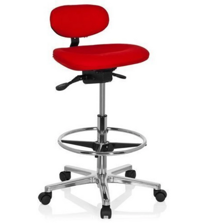 Röd Bardiskstol WORK MF med blank kromställning, fotring och hjul från hjh OFFICE