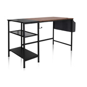 Skrivbord WORKSPACE H I i svart och brunt med två avlastningsytor och ett sidfack från hjh OFFICE