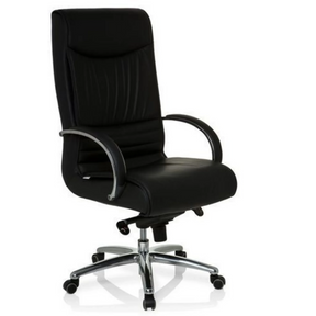 snurrstol XXL F 400 med svart läderklädsel och kromad stjärnfot från hjh OFFICE