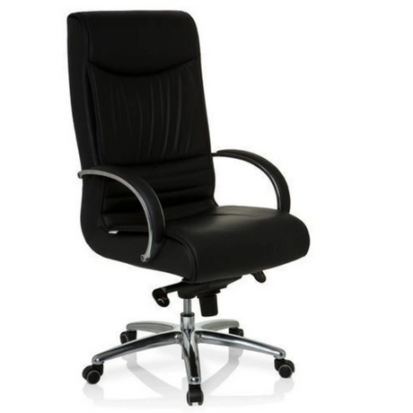 snurrstol XXL F 400 med svart läderklädsel och kromad stjärnfot från hjh OFFICE