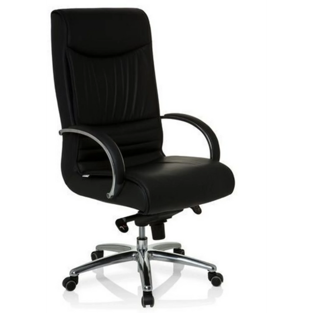 snurrstol XXL F 400 med svart läderklädsel och kromad stjärnfot från hjh OFFICE