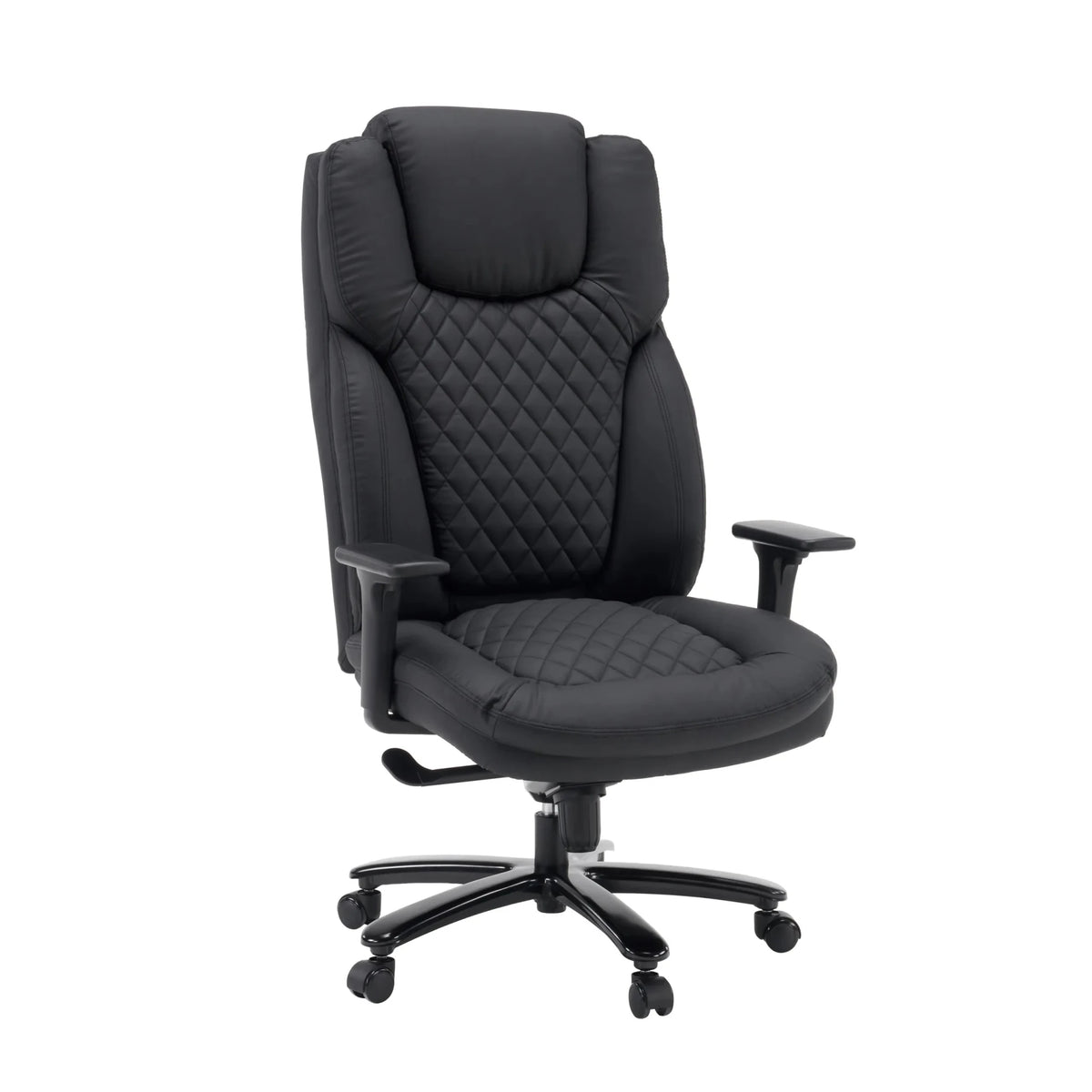 XXL Pullmann Gen2 snurrstol i svart konstläder med rutmönstrad quiltning och armstöd från hjh OFFICE
